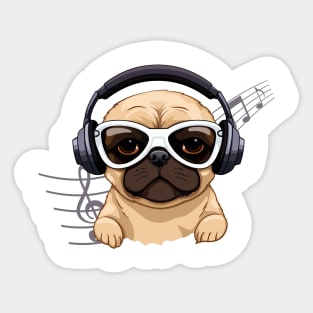 Dog Breeding Retro Pugs Cute Puppies with Headphone Musical Instrument for dogs lover Sticker